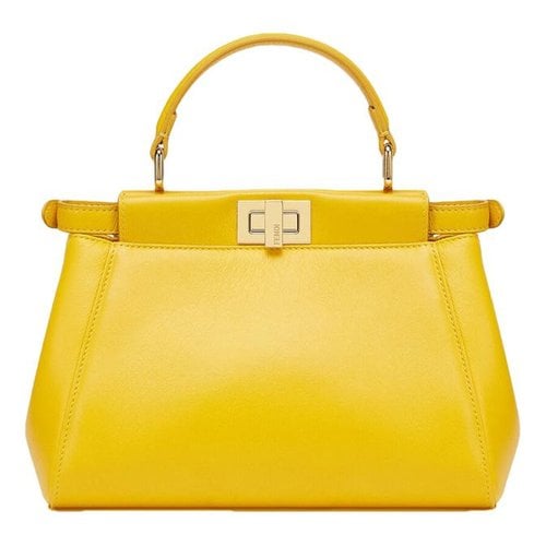 Pre-owned Fendi Peekaboo Leather Crossbody Bag In Yellow