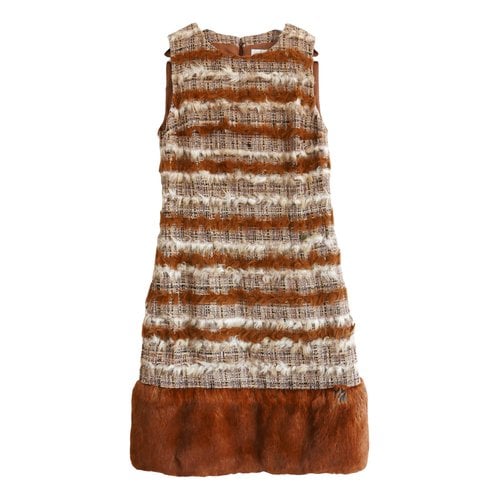 Pre-owned Chanel Tweed Mid-length Dress In Brown