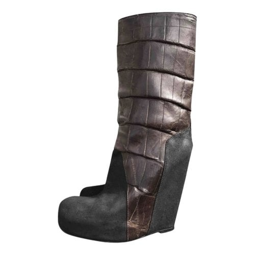 Pre-owned Rick Owens Leather Riding Boots In Brown