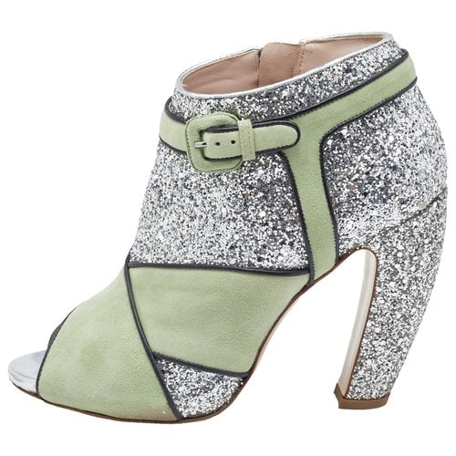 Pre-owned Miu Miu Embellished Boots In Green
