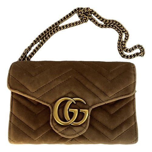 Pre-owned Gucci Marmont Velvet Clutch Bag In Beige