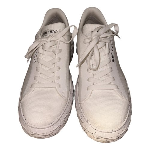 Pre-owned Jimmy Choo Diamond Fabric Trainers In White