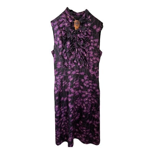 Pre-owned Tory Burch Silk Mid-length Dress In Purple