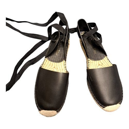 Pre-owned Dior Nicely-d Leather Espadrilles In Black