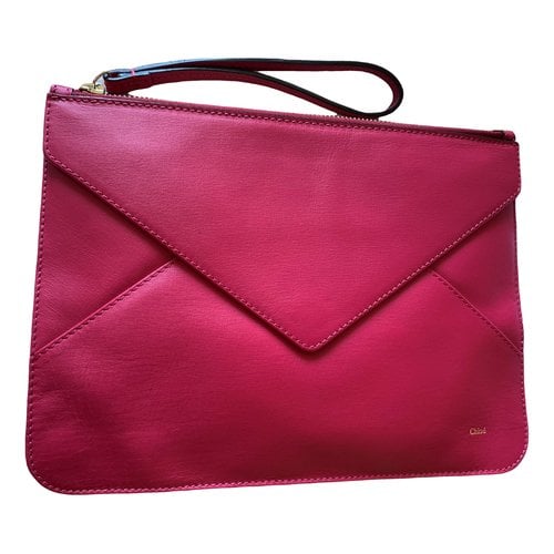 Pre-owned Chloé Leather Clutch Bag In Burgundy