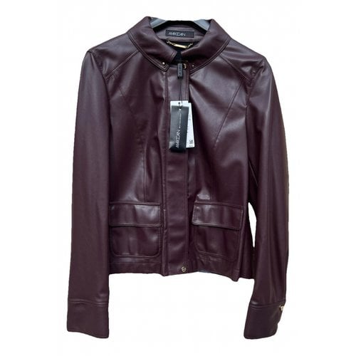 Pre-owned Marc Cain Vegan Leather Jacket In Burgundy