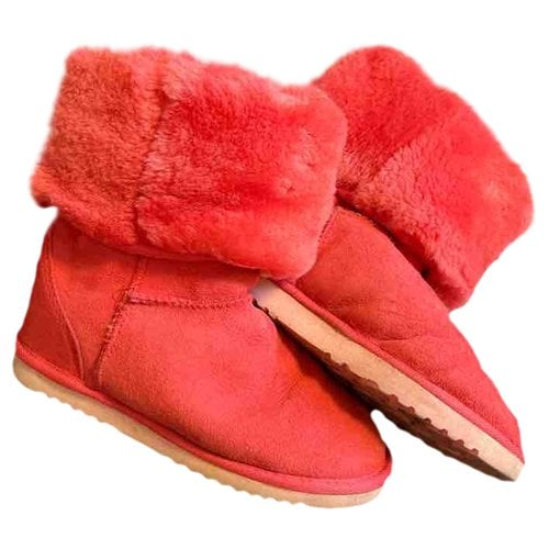 Pre-owned Ugg Faux Fur Snow Boots In Red