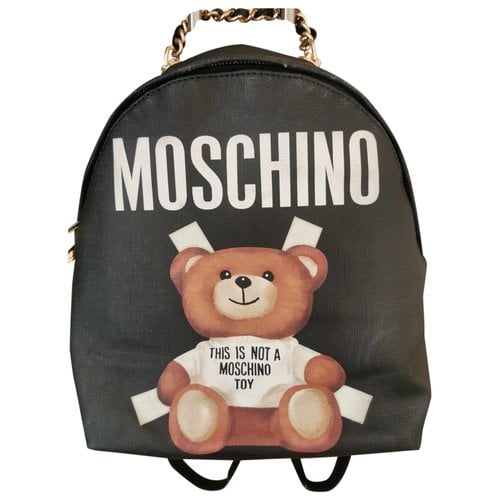 Pre-owned Moschino Vegan Leather Backpack In Black