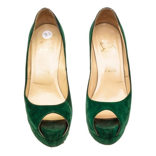 Pre-owned Christian Louboutin Lady Peep Heels In Green