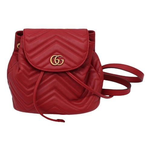 Pre-owned Gucci Marmont Leather Backpack In Red