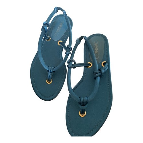 Pre-owned Giannico Fabric Flip Flops In Turquoise
