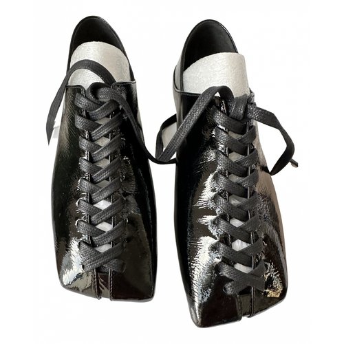 Pre-owned Flat Apartment Leather Lace Ups In Black
