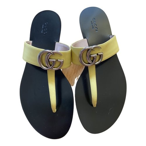 Pre-owned Gucci Marmont Leather Flats In Yellow