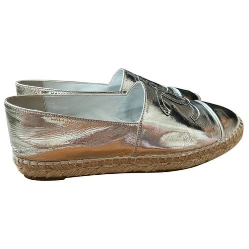 Pre-owned Chanel Calfskin Espadrilles In Silver