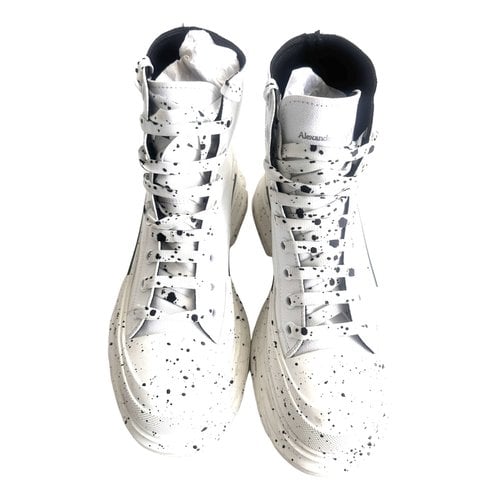 Pre-owned Alexander Mcqueen Fabric Boots In White