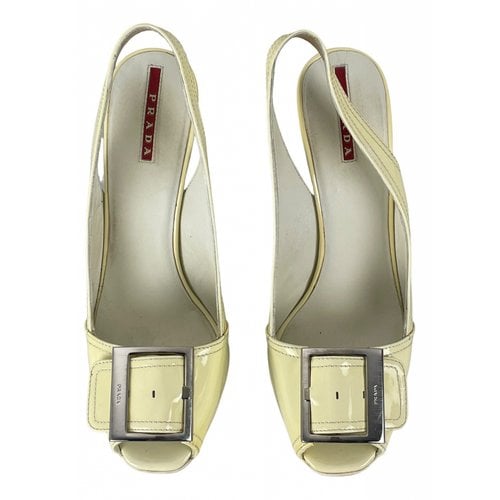 Pre-owned Prada Patent Leather Heels In Ecru