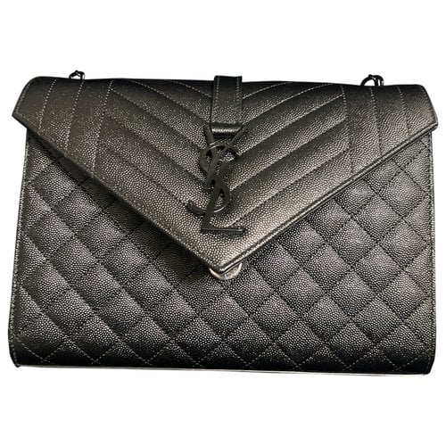 Pre-owned Saint Laurent Envelope Leather Crossbody Bag In Black