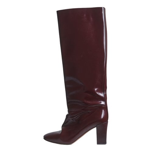 Pre-owned Chloé Patent Leather Boots In Burgundy