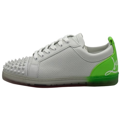 Pre-owned Christian Louboutin Louis Junior Spike Leather Low Trainers In White