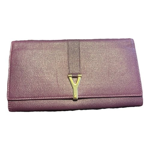 Pre-owned Saint Laurent Leather Clutch Bag In Purple