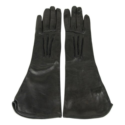 Pre-owned Bottega Veneta Leather Long Gloves In Black
