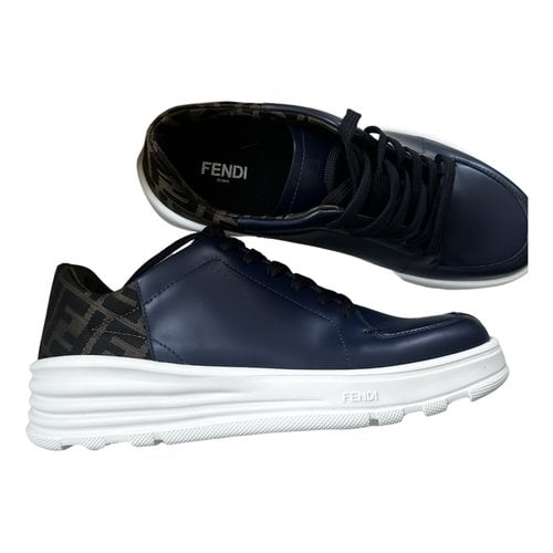 Pre-owned Fendi Leather Low Trainers In Navy