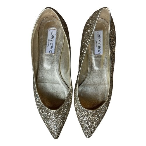 Pre-owned Jimmy Choo Embellished Flats In Gold
