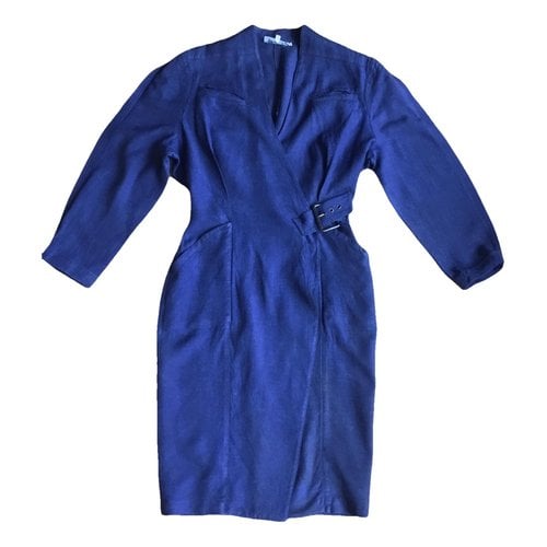 Pre-owned Mugler Linen Mid-length Dress In Blue
