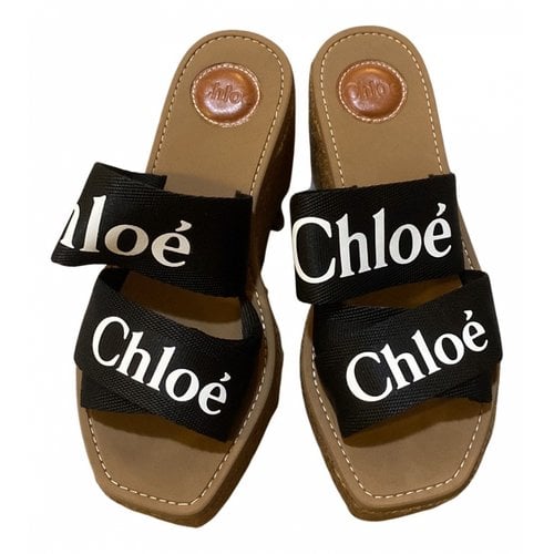 Pre-owned Chloé Woody Fabric Sandal In Black
