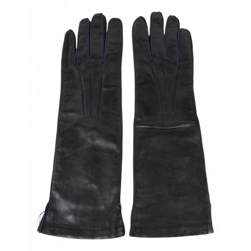 Pre-owned Bottega Veneta Leather Long Gloves In Navy
