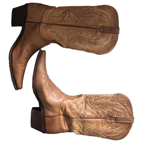 Pre-owned Lucchese Leather Western Boots In Camel