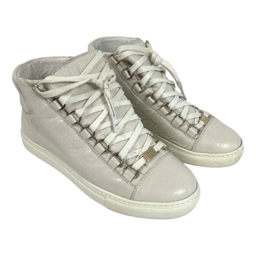 Pre-owned Balenciaga Arena Leather Trainers In White