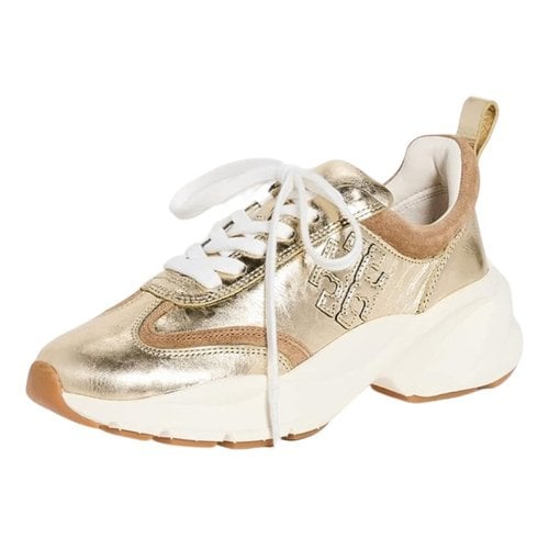 Pre-owned Tory Burch Leather Trainers In Gold