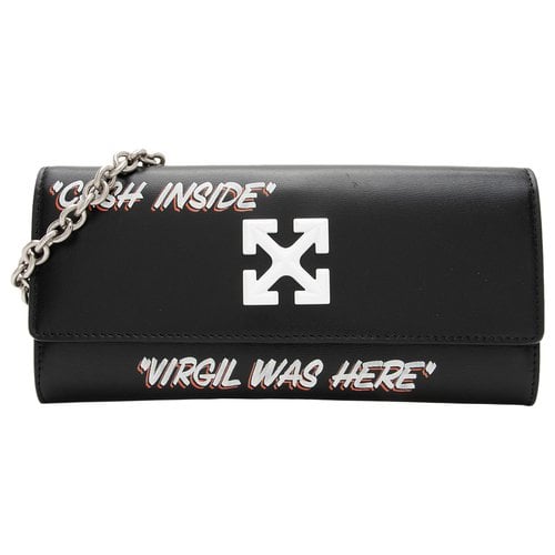 Pre-owned Off-white Leather Clutch Bag In Black