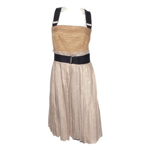 Pre-owned D&g Linen Mid-length Dress In Beige