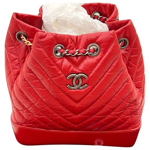 Pre-owned Chanel Gabrielle Leather Backpack In Red