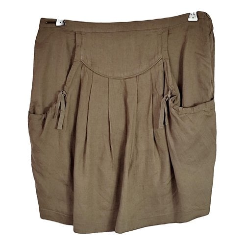 Pre-owned Ikks Linen Mid-length Skirt In Khaki