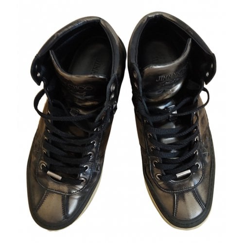 Pre-owned Jimmy Choo Patent Leather High Trainers In Grey