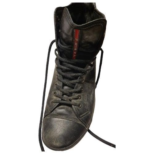 Pre-owned Prada Leather High Trainers In Black