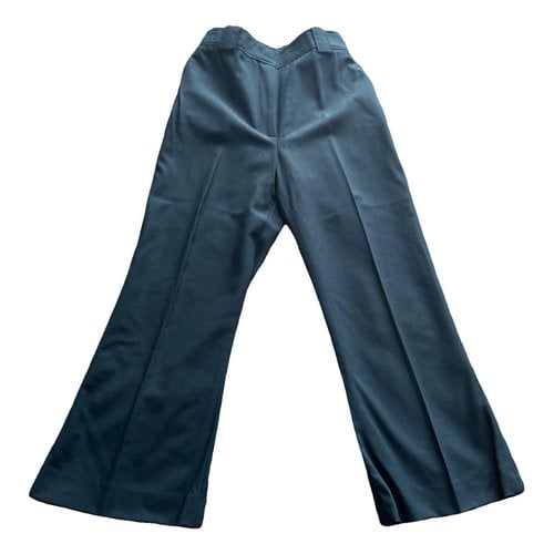 Pre-owned Ferragamo Wool Straight Pants In Navy
