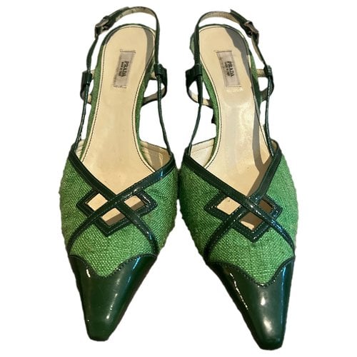 Pre-owned Prada Tweed Heels In Green