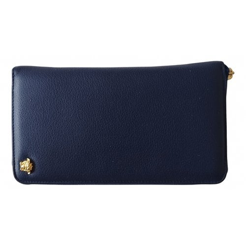 Pre-owned Versace La Medusa Leather Wallet In Blue