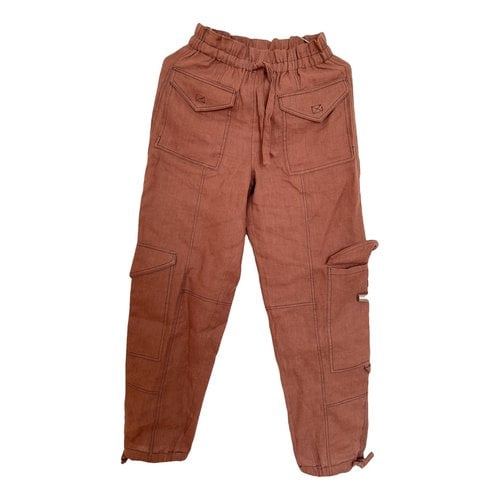 Pre-owned Ganni Linen Trousers In Brown