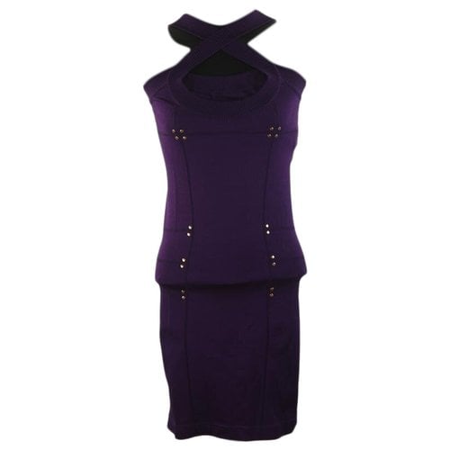 Pre-owned Versace Silk Mini Dress In Purple
