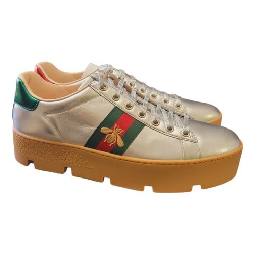 Pre-owned Gucci Ace Leather Trainers In Silver