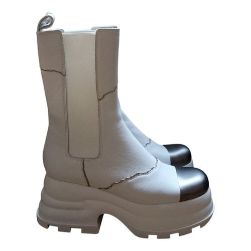 Pre-owned Both Leather Biker Boots In White