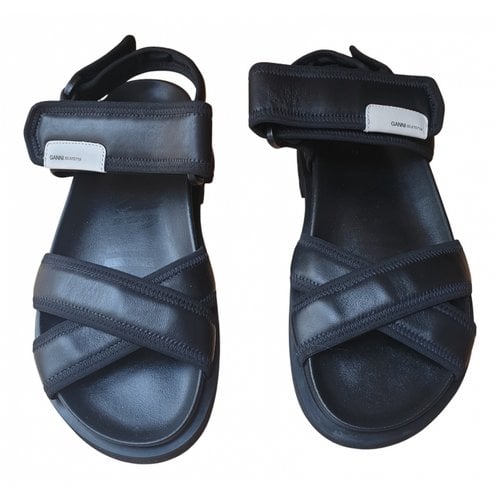 Pre-owned Ganni Leather Sandals In Black