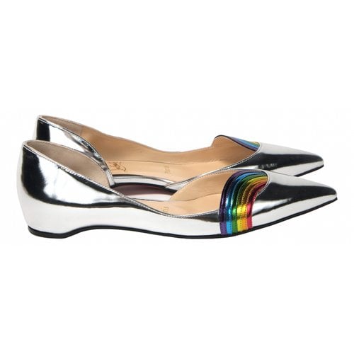 Pre-owned Christian Louboutin Patent Leather Flats In Silver