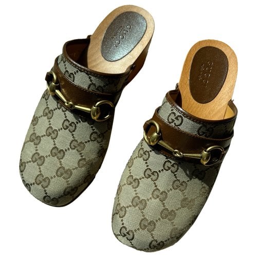 Pre-owned Gucci Cloth Mules & Clogs In Brown