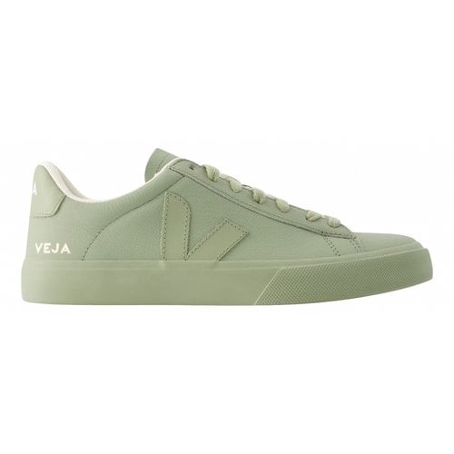 Pre-owned Veja Leather Trainers In Khaki